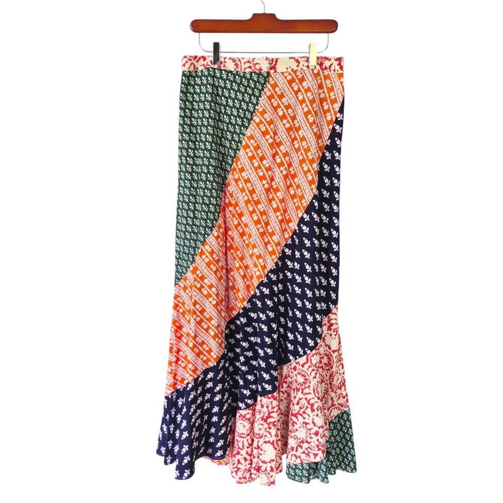 FREE PEOPLE Polska Medley Floral pattern mix Swirly Patchwork Maxi Skirt Size 10 - Picture 6 of 16